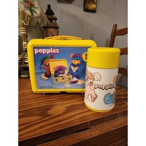 Vintage Popples 1986‎ Aladdin Plastic Yellow Lunchbox With Thermos